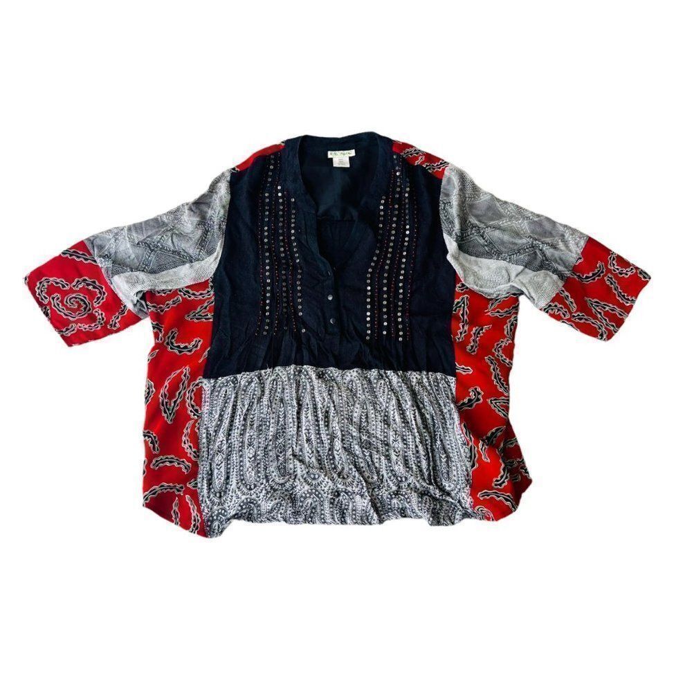 Ulla Popkens Beaded Mandarin V-Neck Three Quarter Sleeve‎ Tunic Women's 28/30